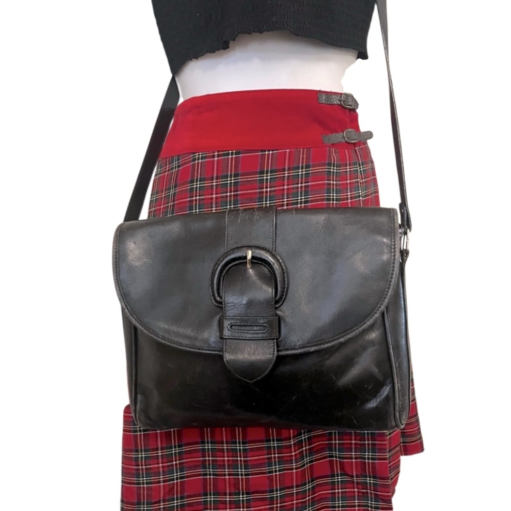 Vintage Linea Doppio Firenze Womens Black Leather Crossbody Purse Bag